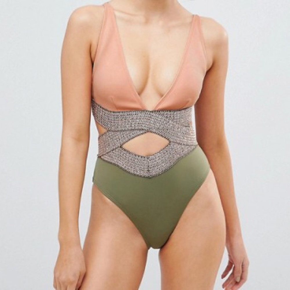 River Island Stitch Cut Out Detail Swimsuit